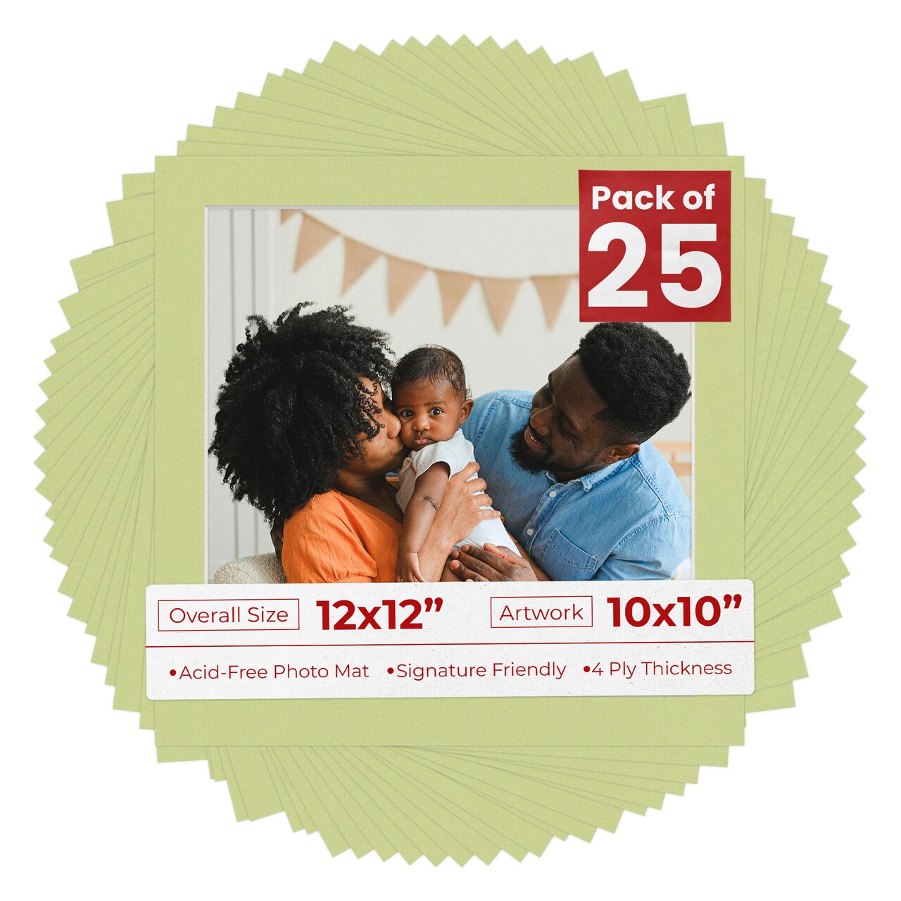 Pistachio Green Mat Board for 12x12 Frames - Fits 10x10 Photos